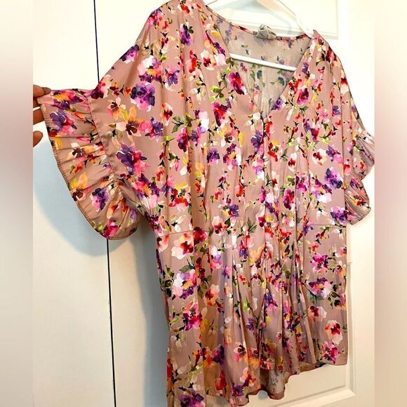 Dolan Anthropologie Pink Floral Button up Ruffle Blouse - Picture 7 of 8